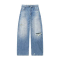 Light wash distressed high waist wide leg jeans, front flat lay