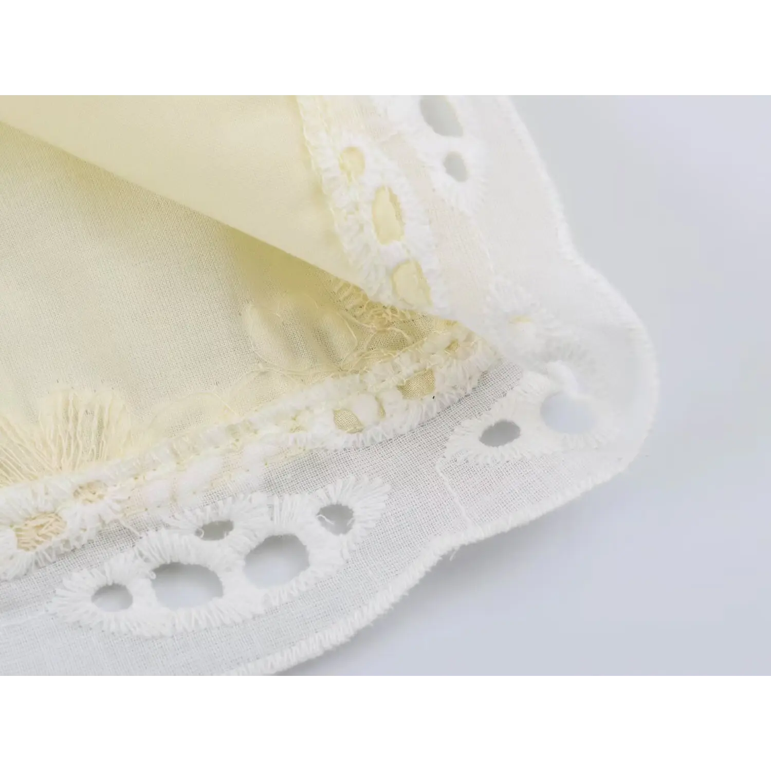 Folded shot double layered eyelet lace hem, fabric texture display