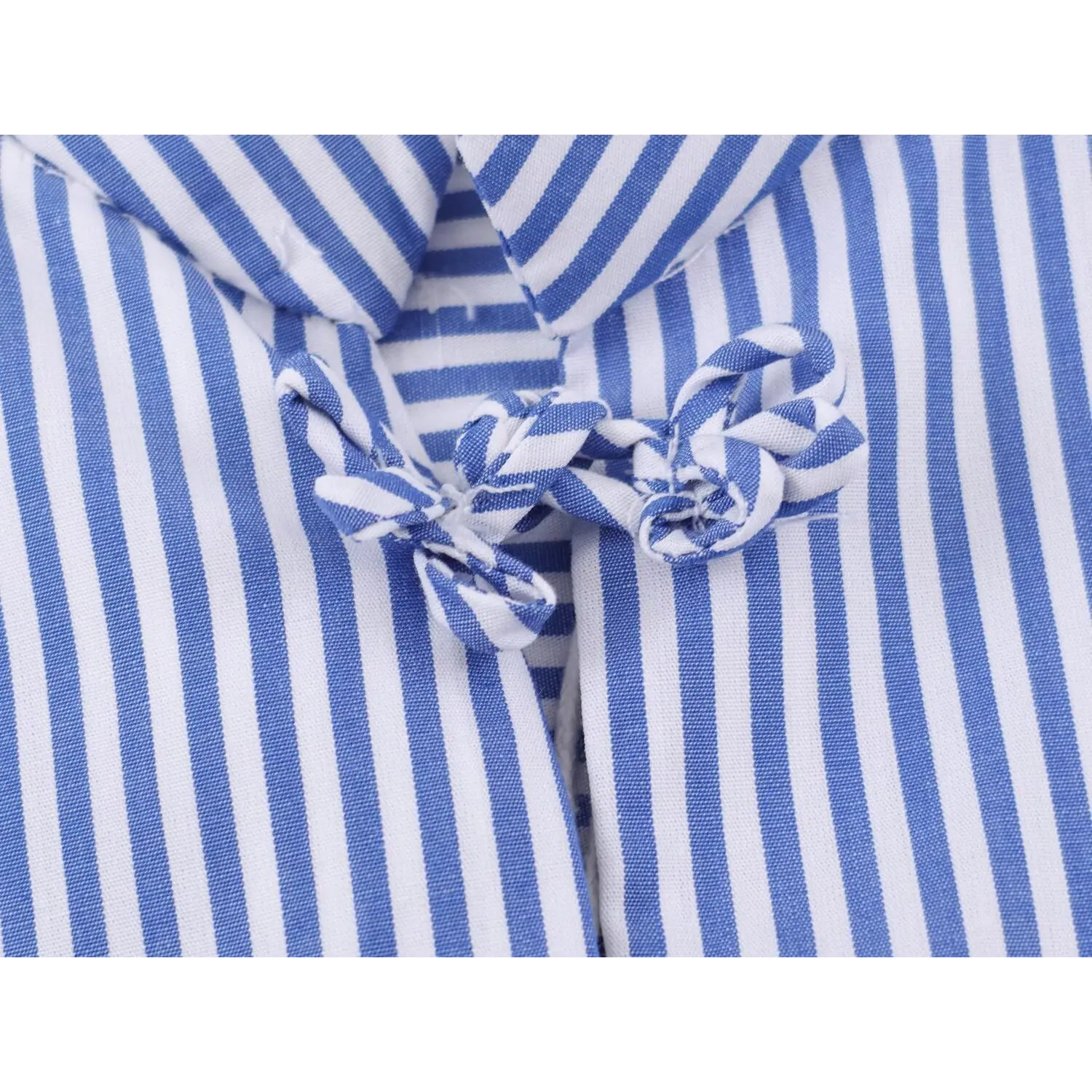 Detail shot self-fabric striped chinese frog button placket