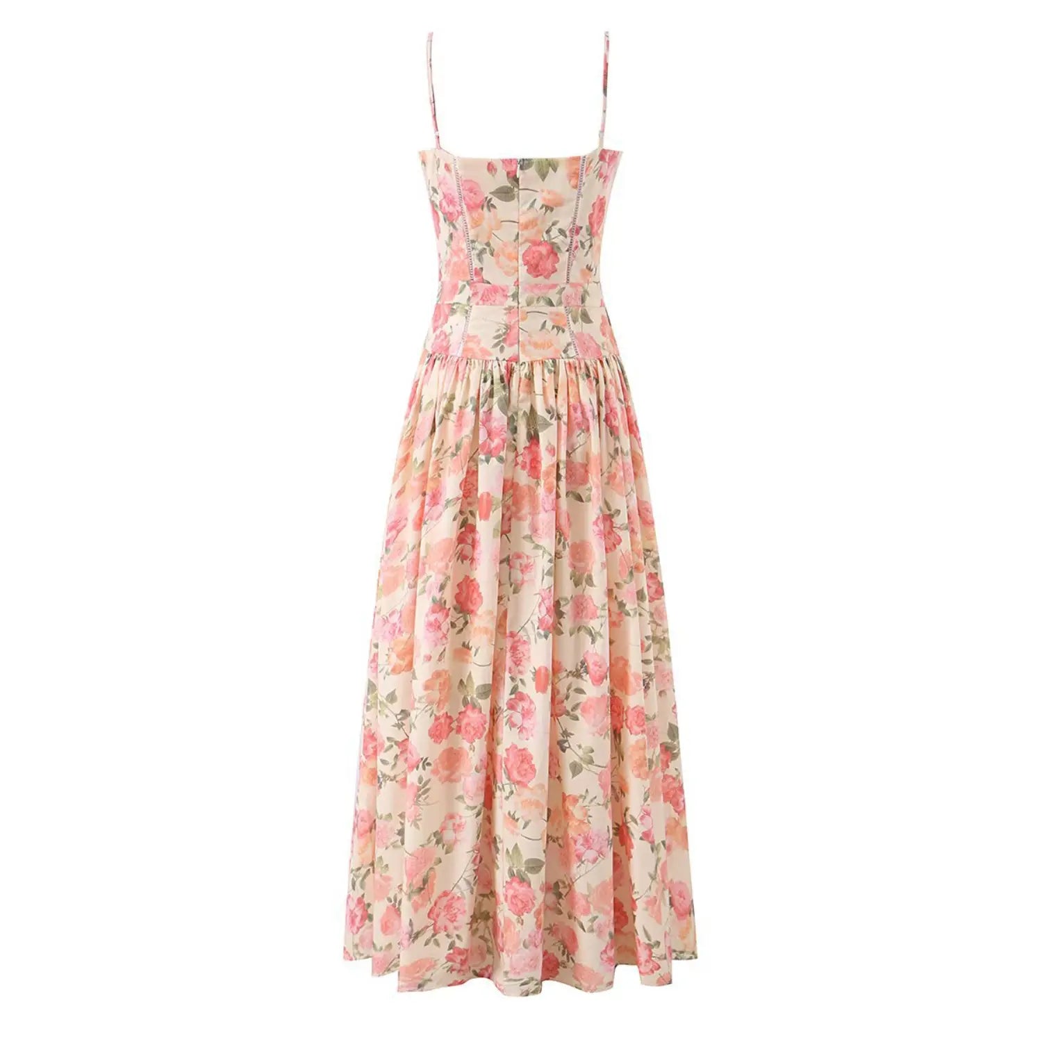 Back full view of multi‑tone floral cami maxi dress