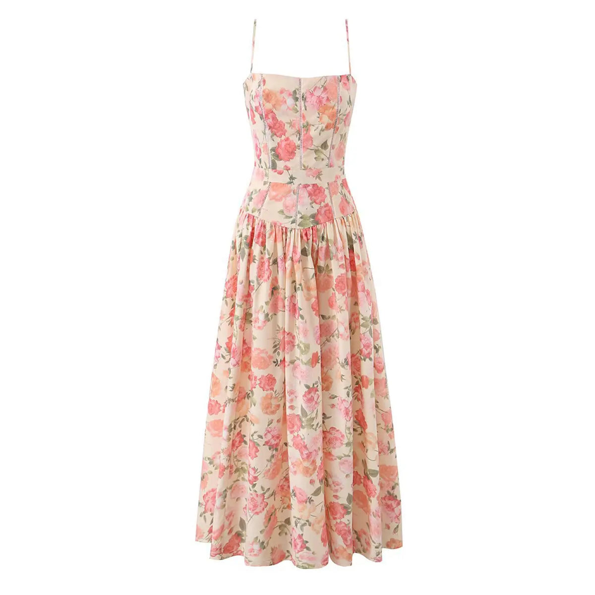Front full view of multi‑tone floral cami maxi dress