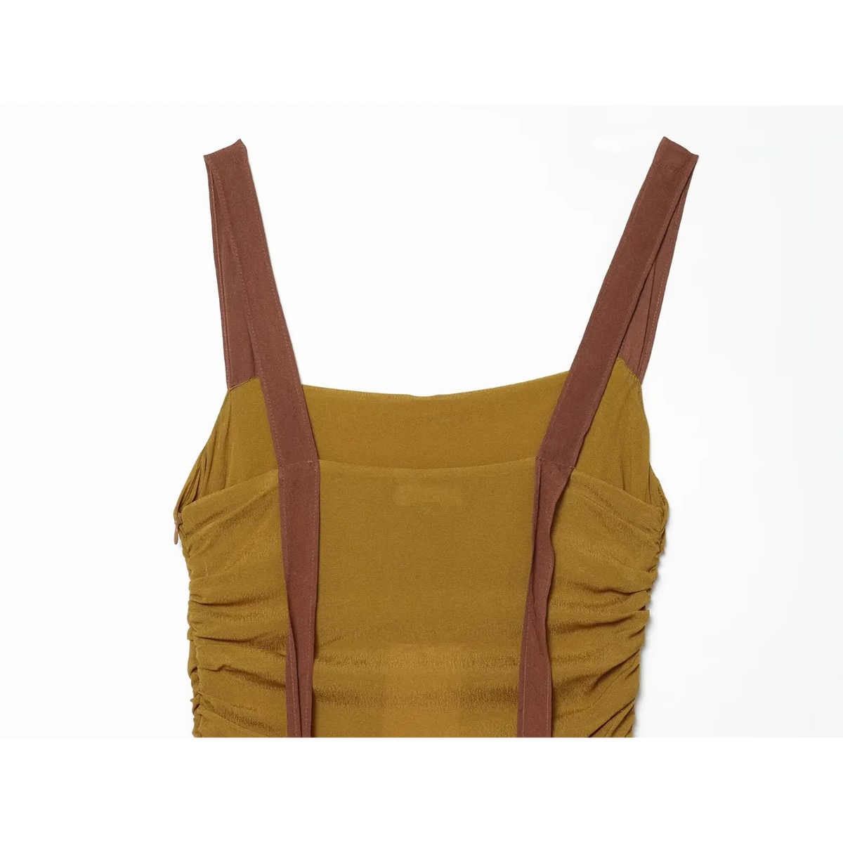 Close-up of ruched side bodice and straps