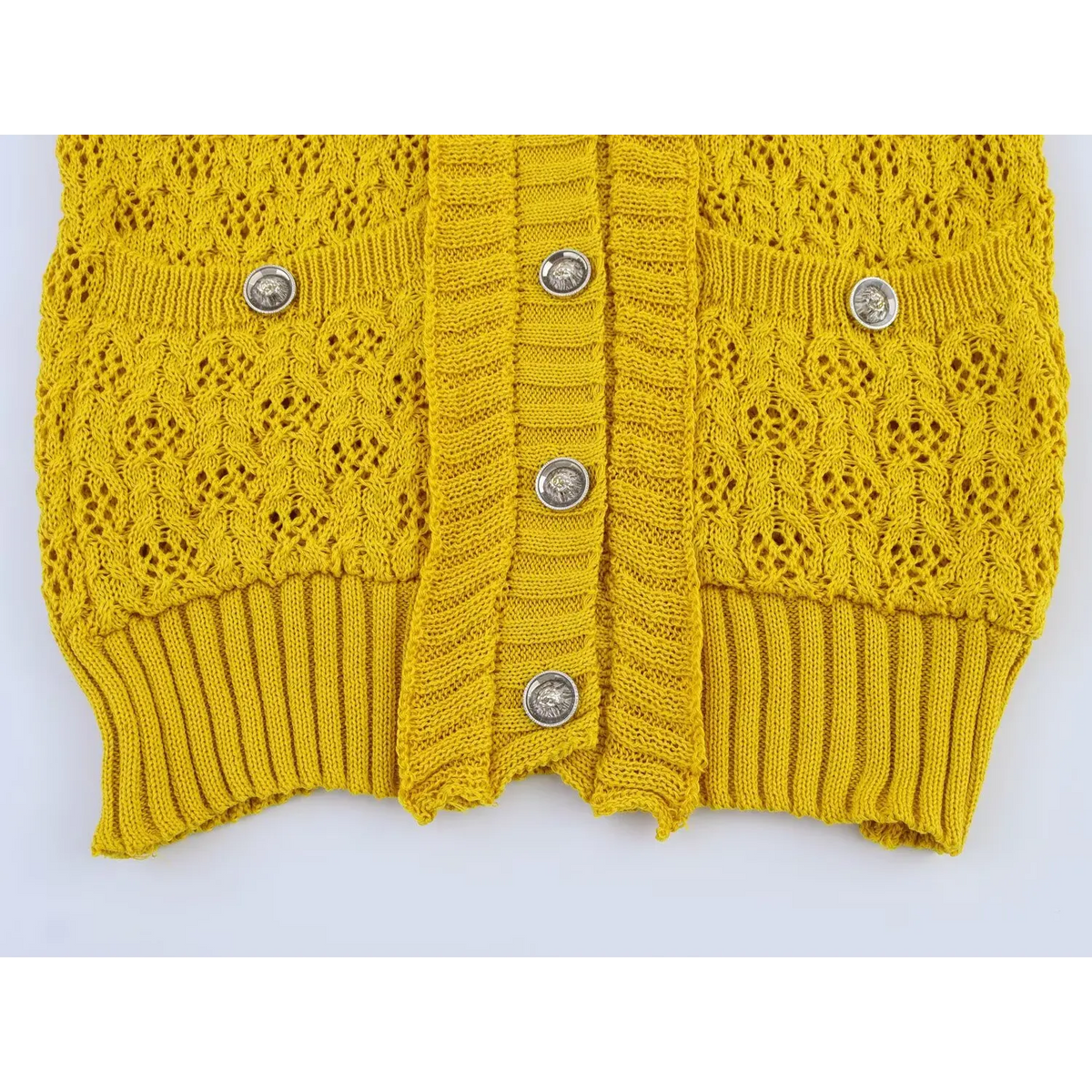 Close-up of button placket and pockets