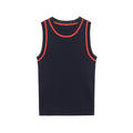 Navy contrast trim ribbed knit tank, front flat lay