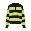 Navy lime striped polo collar knit sweater, front flat lay