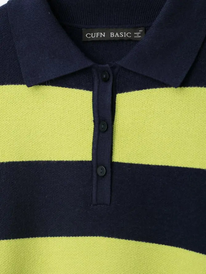Close-up of button placket and polo collar