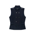 Navy stand collar double breasted vest, front flat lay