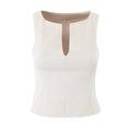 Ivory notched split neck fitted shell top, front flat lay