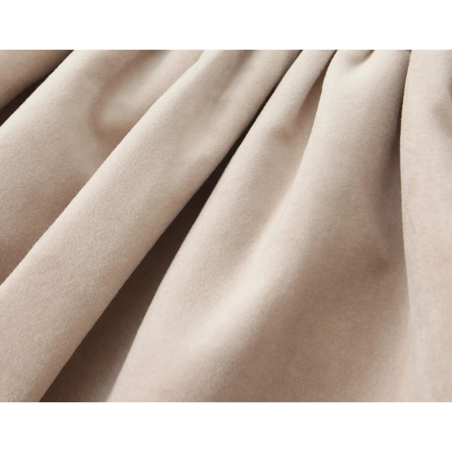 Macro fabric shot, short dense matte velvet pile, soft drape, uniform nude beige tone, non-shimmer matte finish