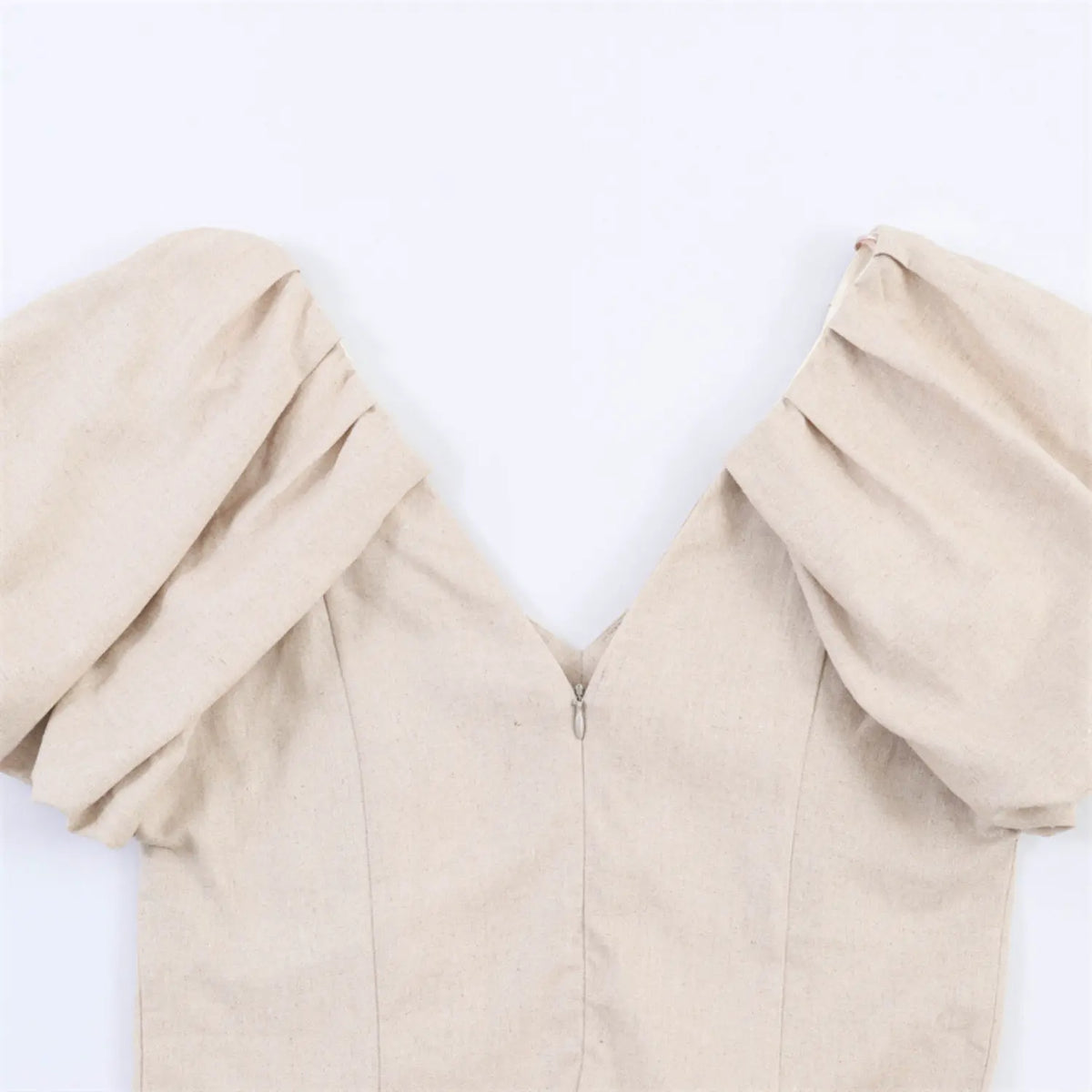 Close-up of back V neck and zipper