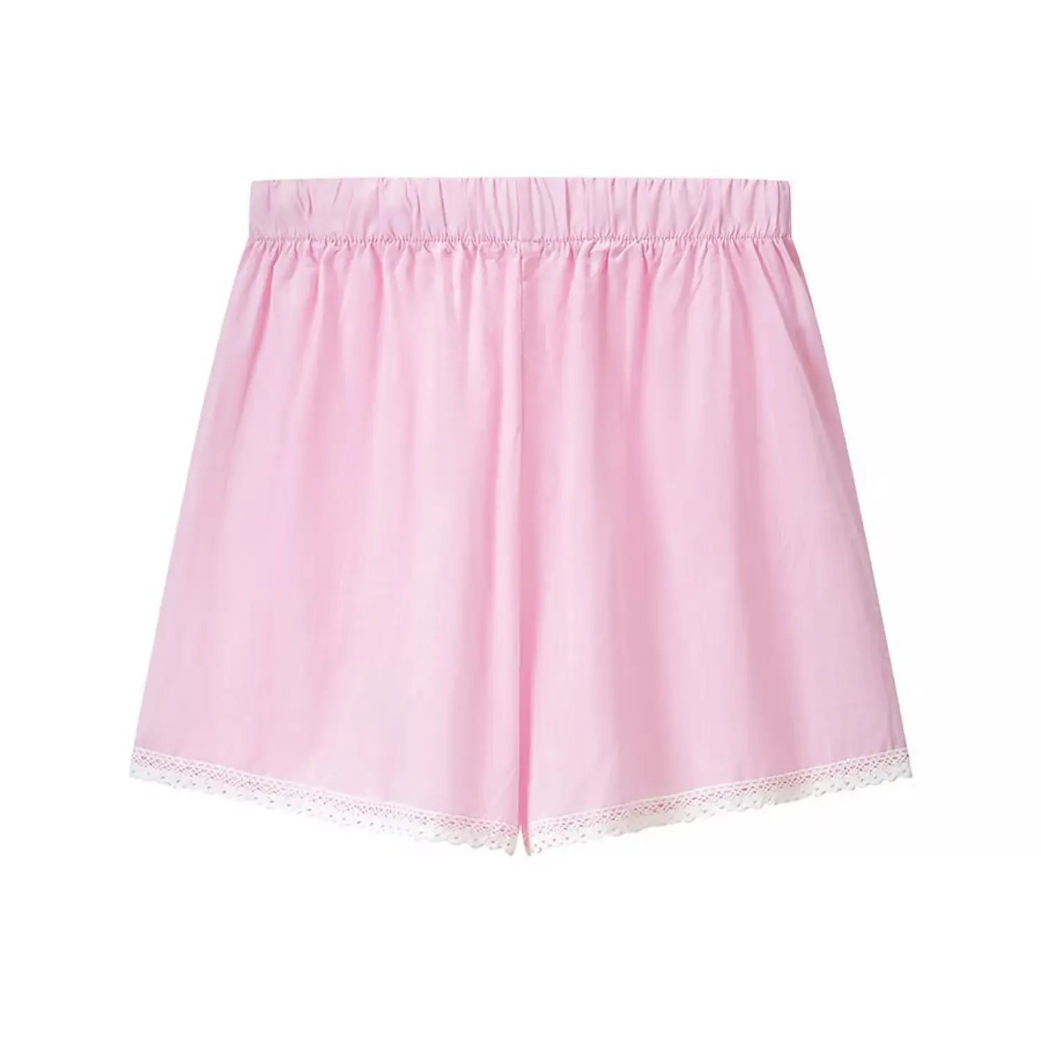 Neckline partial close-up, elastic gathered ruffle off shoulder edge with delicate white lace trim