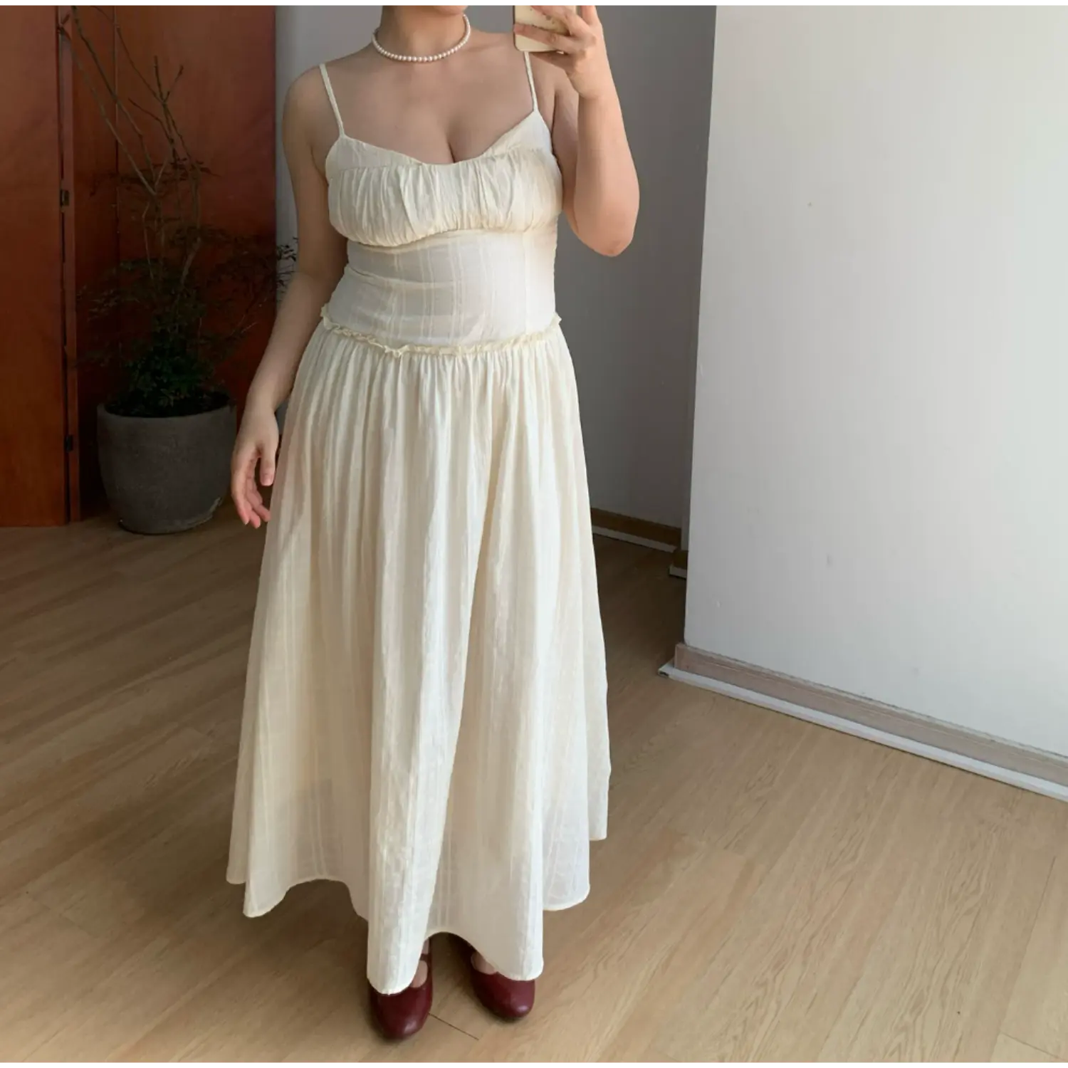 Plus Size Cream Textured Ruched Bust Tiered Maxi Slip Dress Ruffle Waist Sundress
