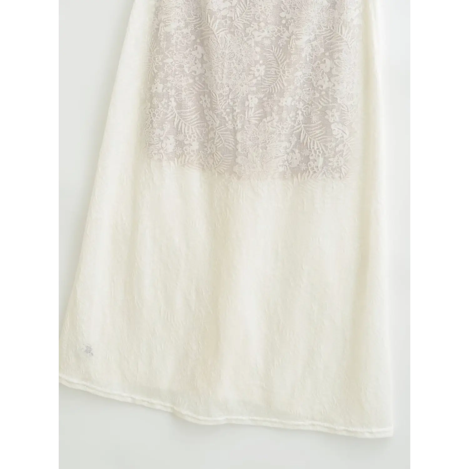 Macro close‑up of off white hollow floral lace fabric texture