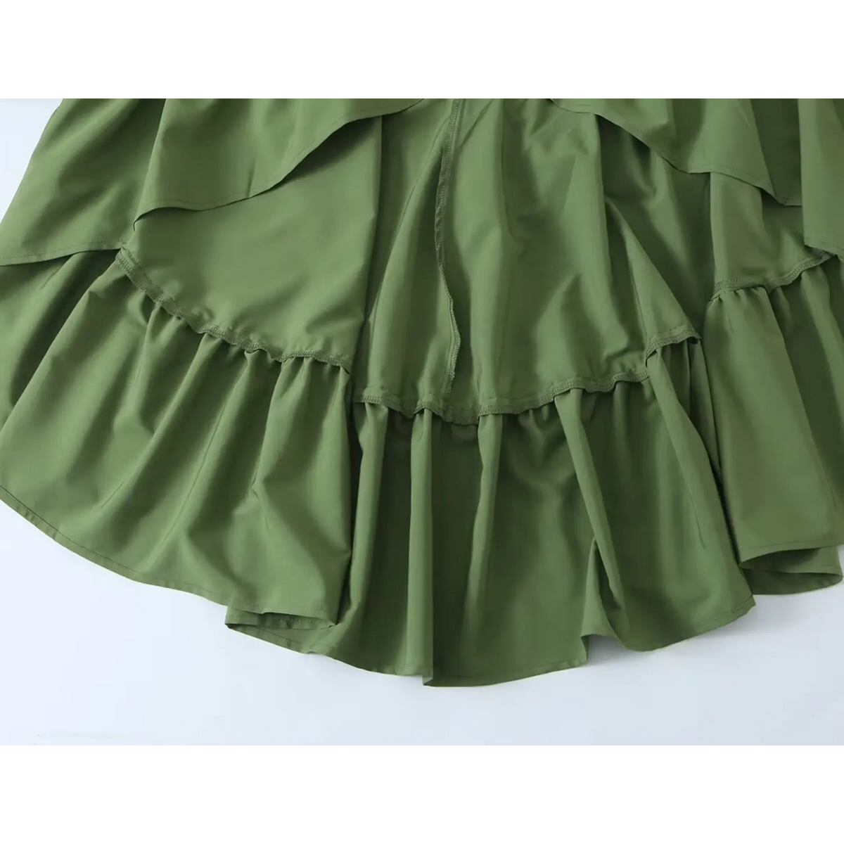 Close-up of tiered ruffle skirt layers