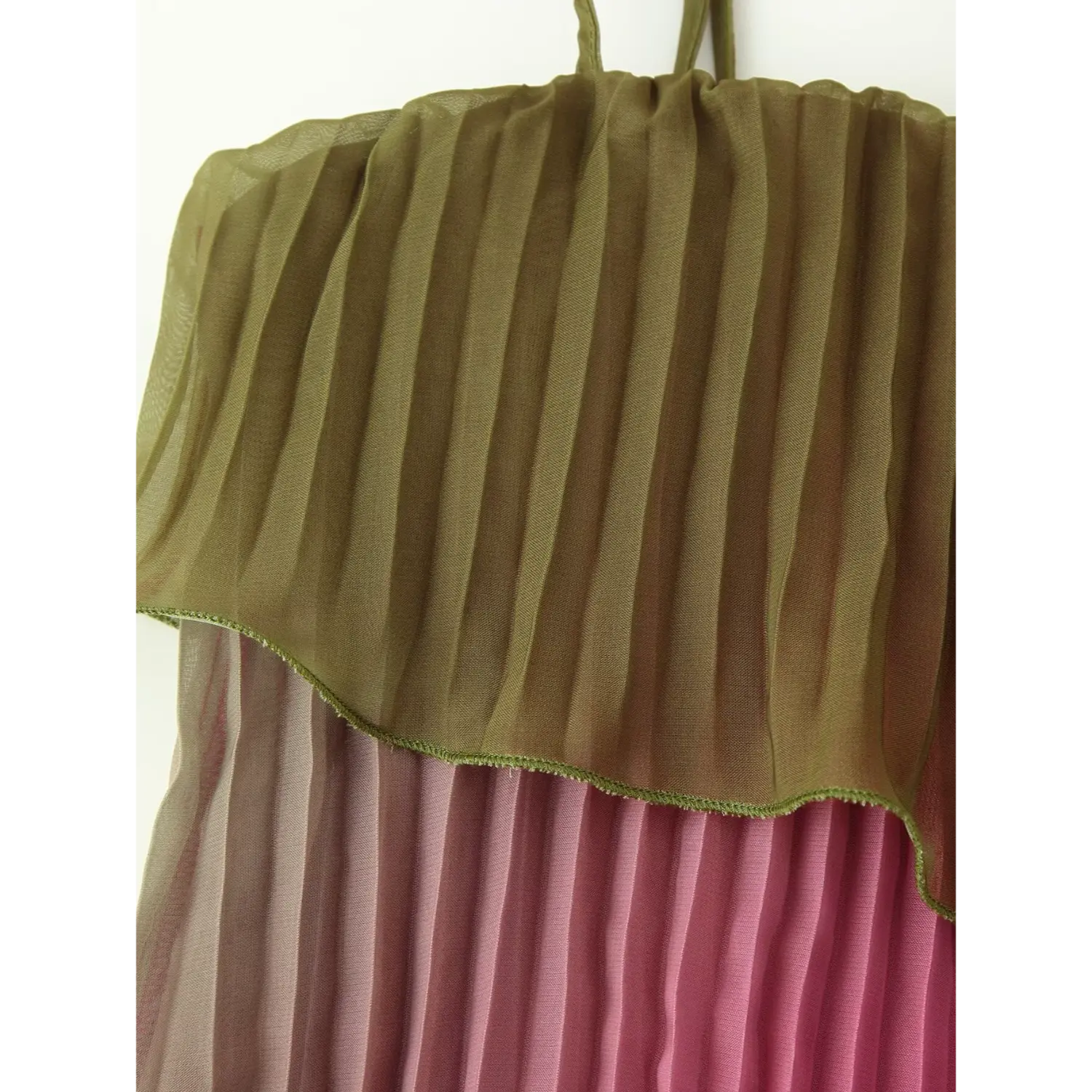 Ruffle off-shoulder neckline, vertical pleated chiffon fabric detail of women cami dress
