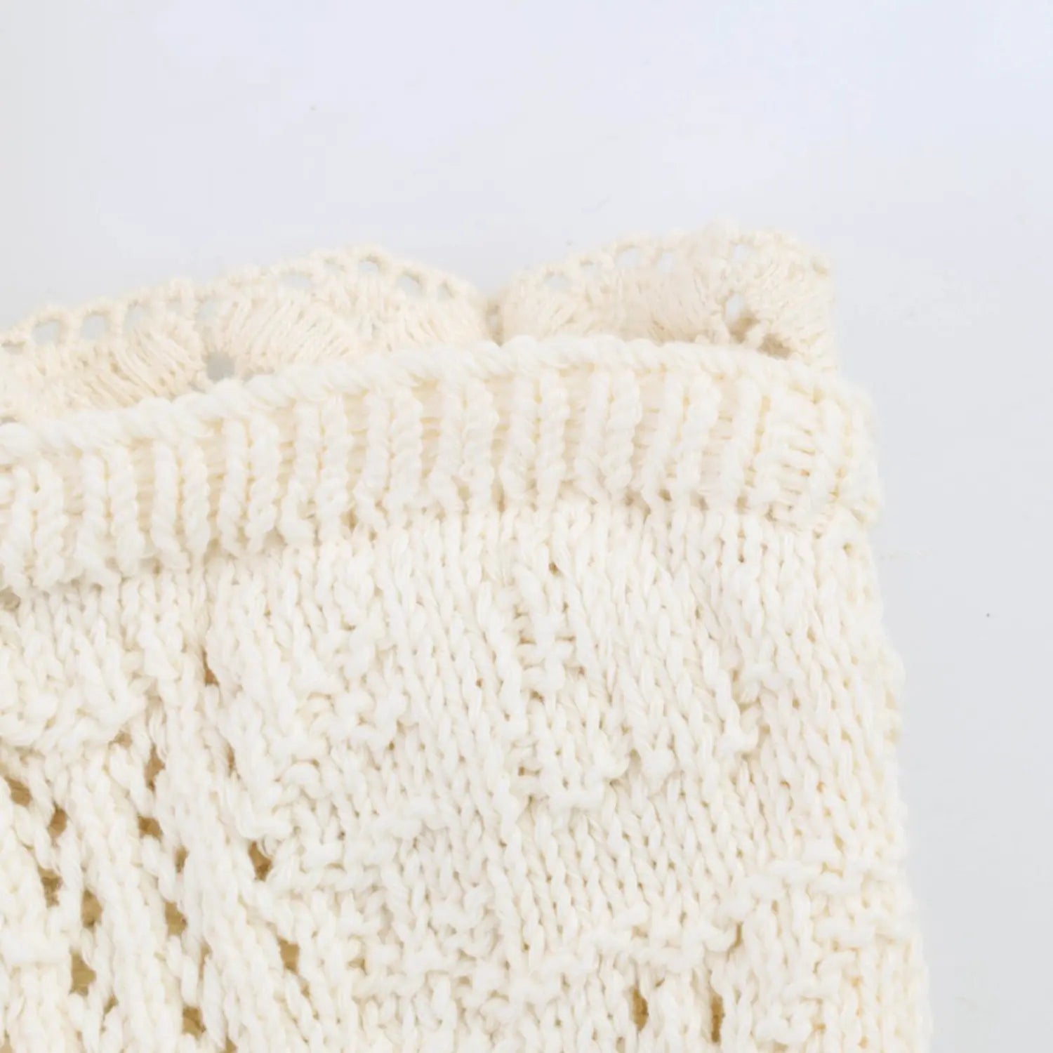 Extreme closeup hollow textured crochet knit pattern on bodice