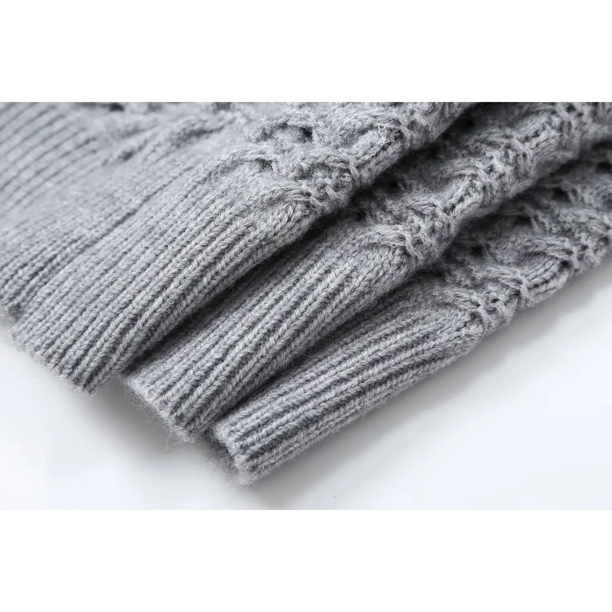 Close-up of gray layered ribbed hem