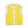 Front flat lay of yellow openwork pointelle knit cropped vest