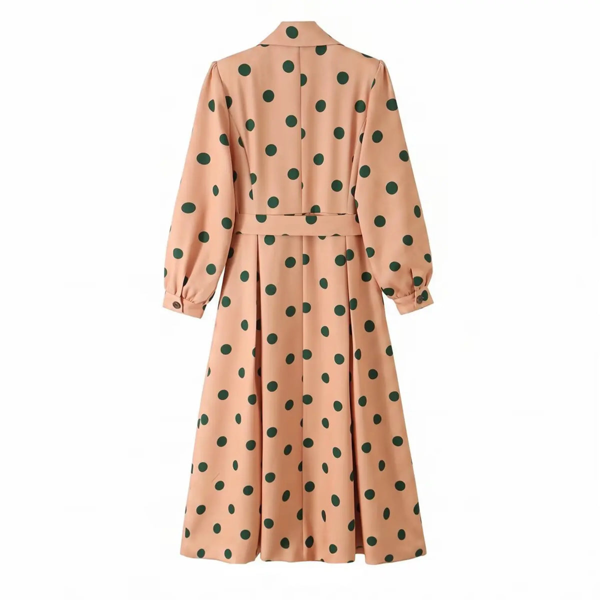 Women orange trench coat, back view showing back design, elegant long trench coat