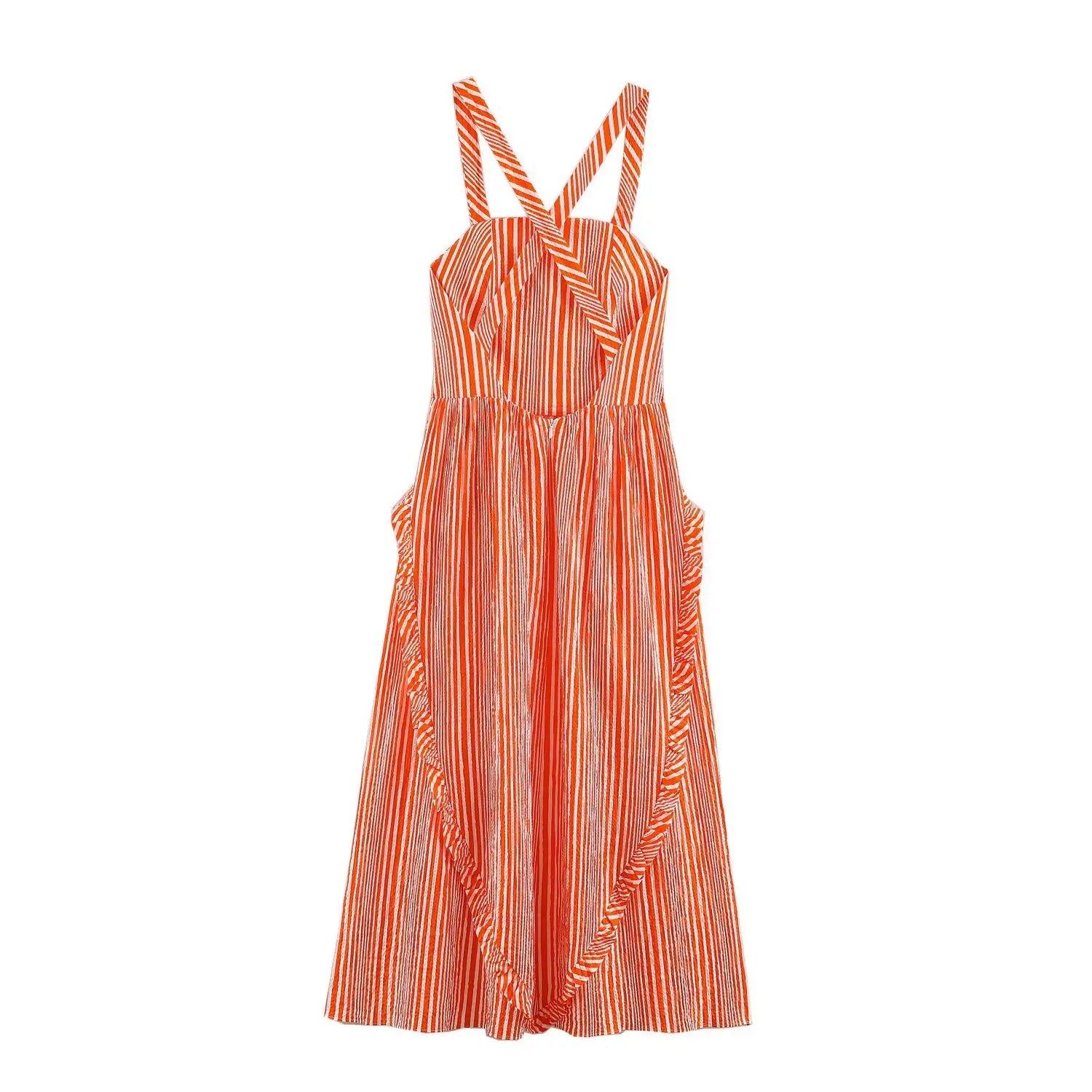 Back flat lay midi dress, crisscross wide straps, open square back