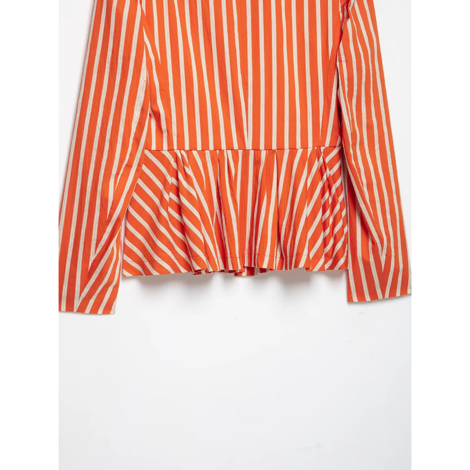 Back waist and peplum flat shot of orange white striped blazer