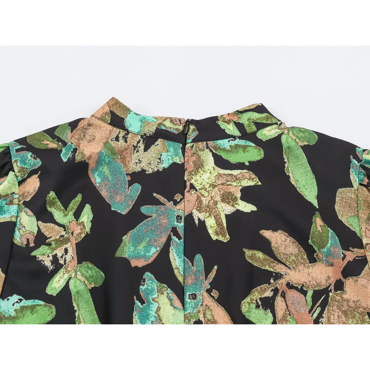 Close-up of back neckline and center zipper