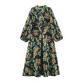 Painterly floral print pleated bodice midi dress, back flat lay
