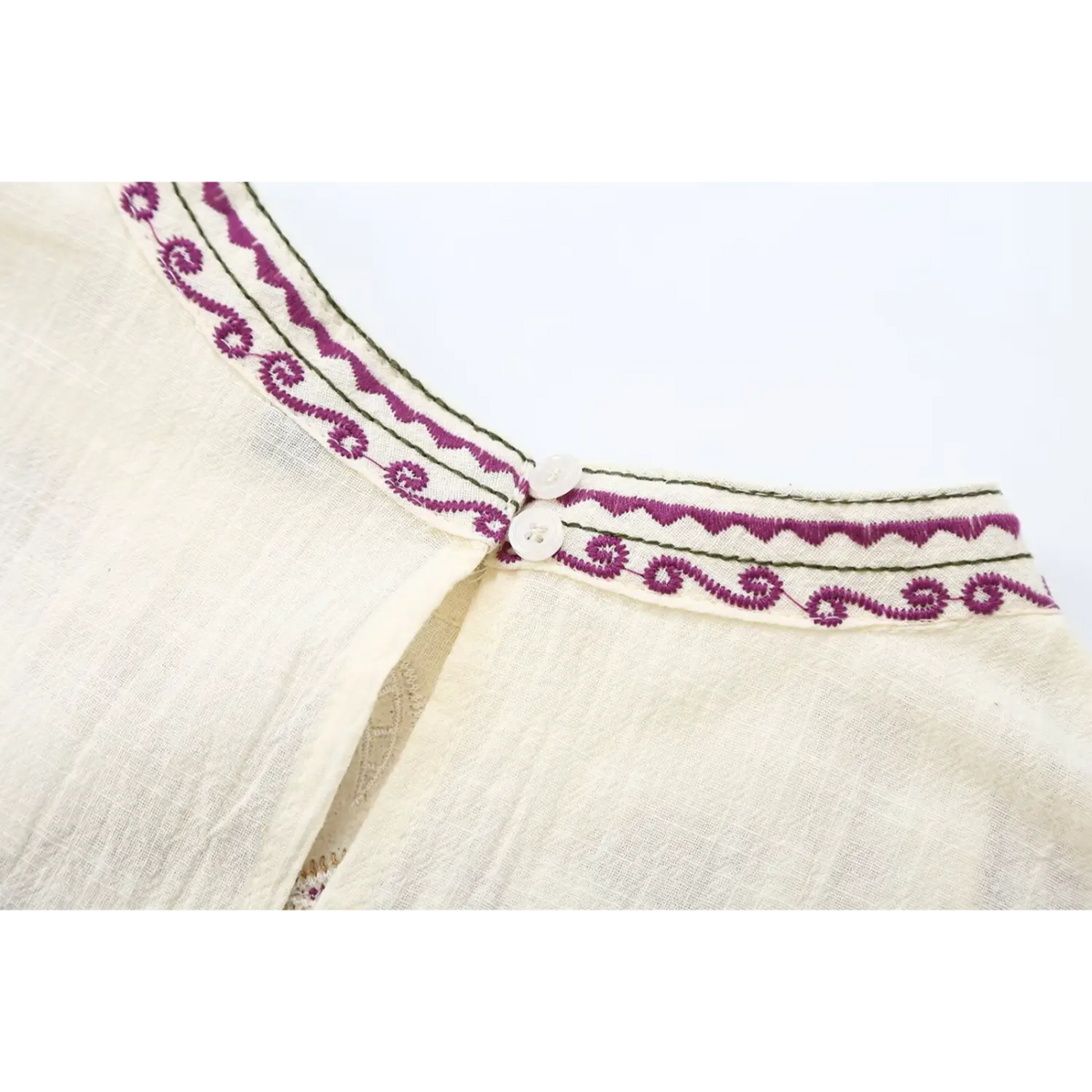 Close-up of back neck button placket
