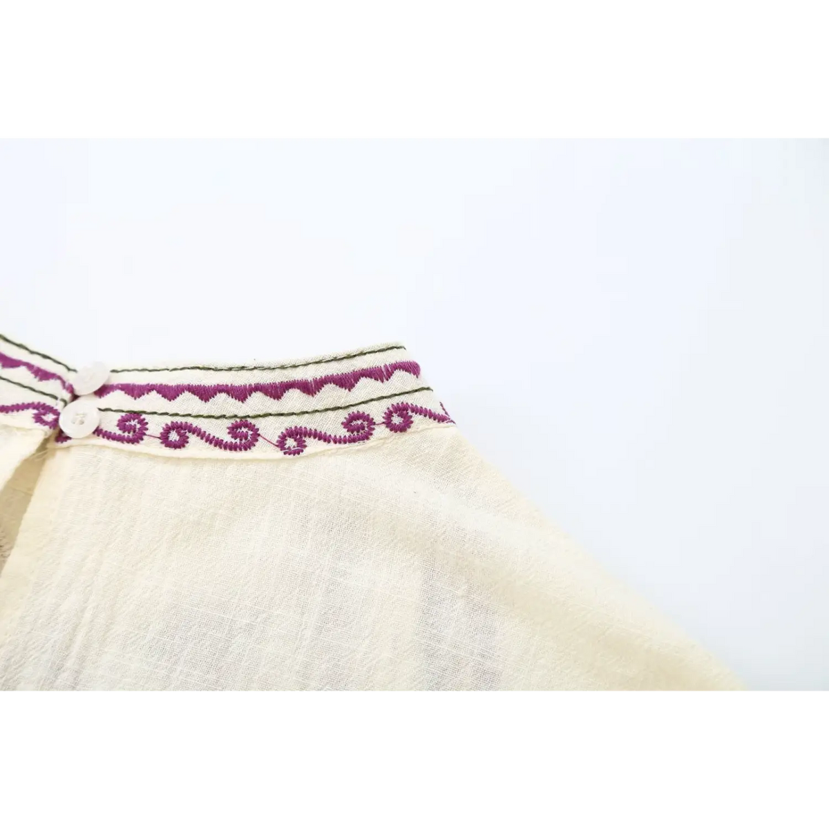 Close-up of embroidered collar band