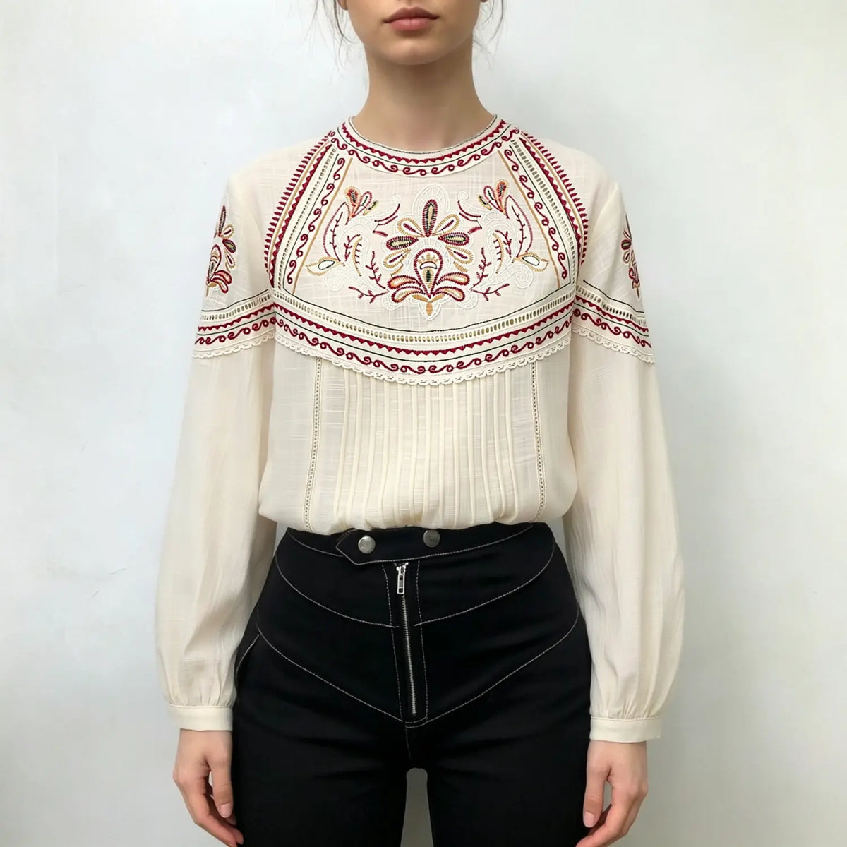 Paisley embroidered blouse fabric detail