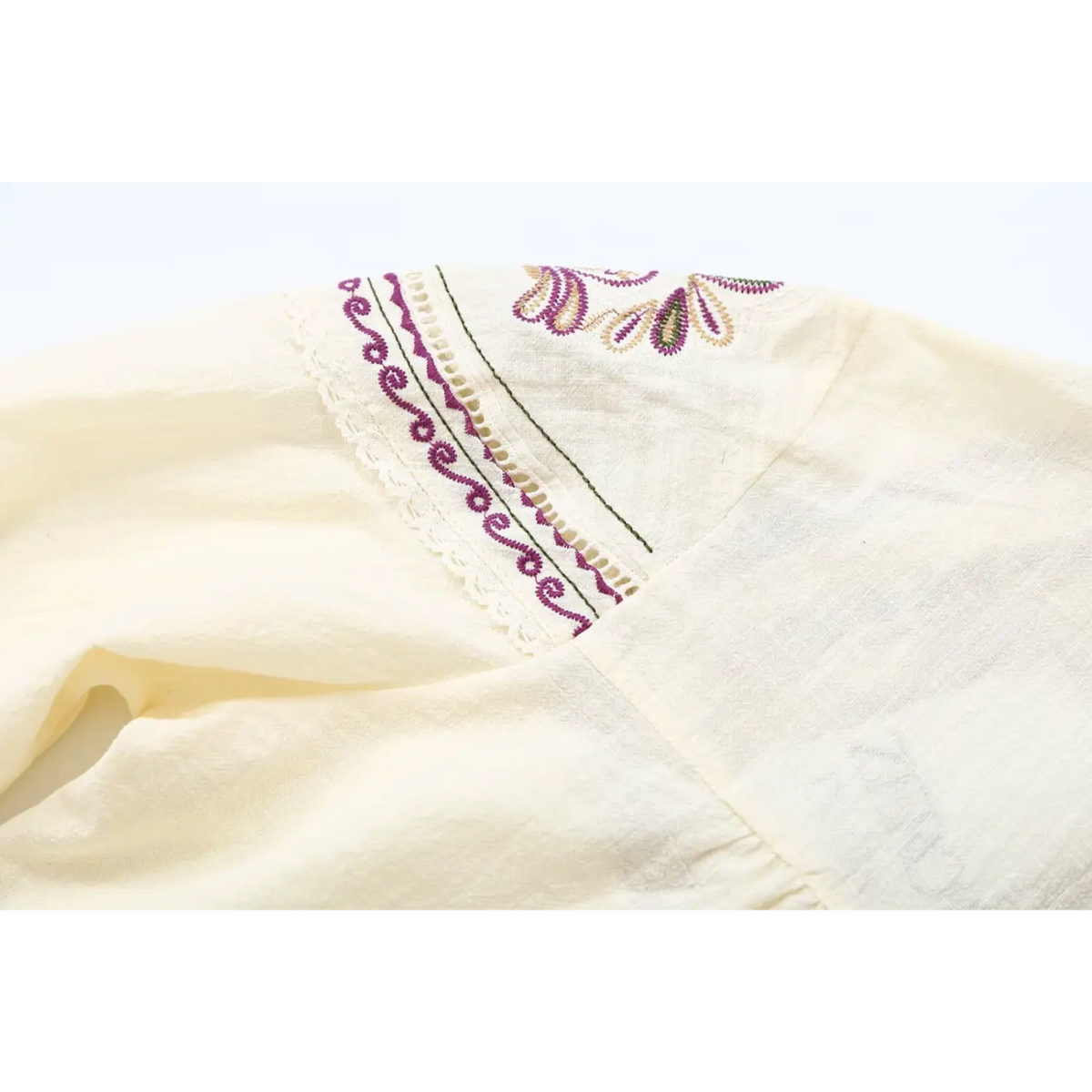 Close-up of yoke ladder insert and lace scallop