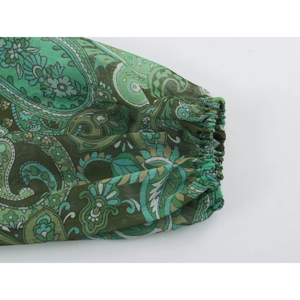 Close-up of elasticated puff sleeve cuff