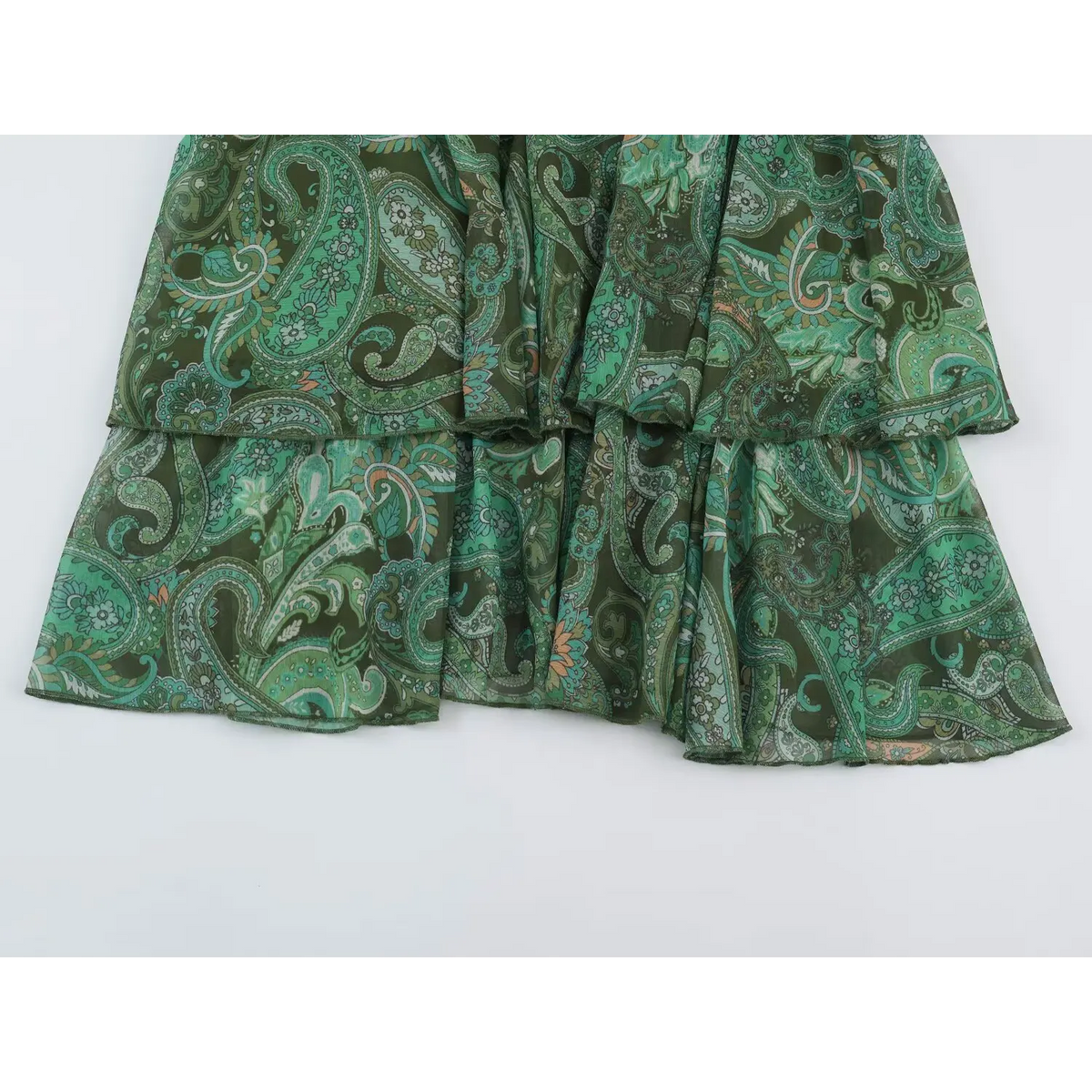 Close-up of tiered ruffle midi skirt