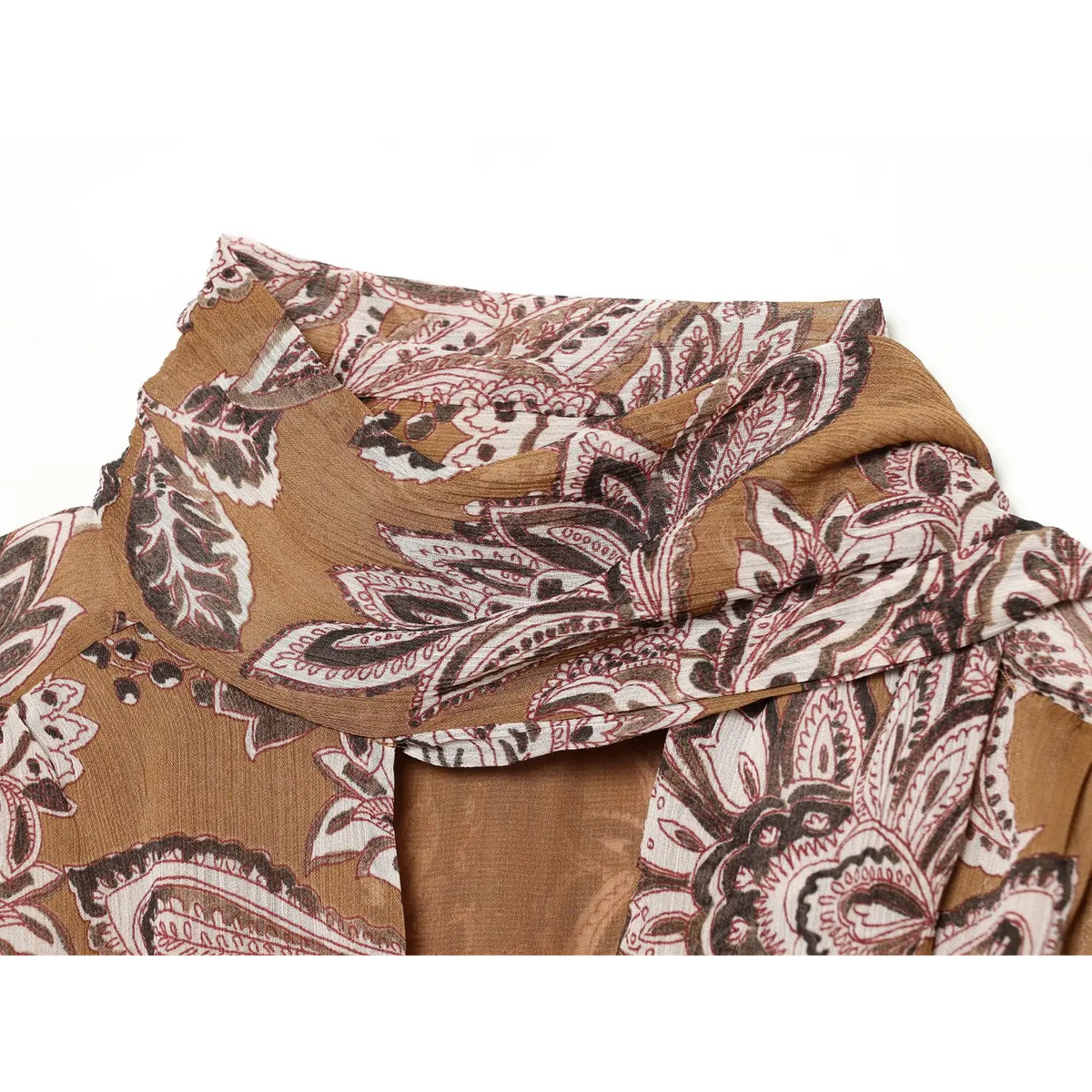 Close-up of wrapped self-tie neck