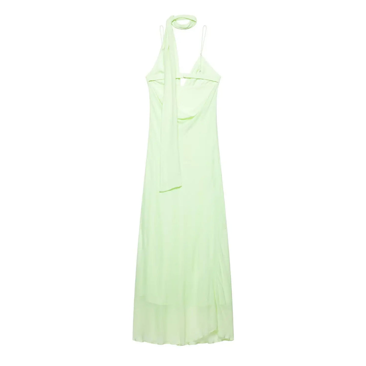 Women pale mint green maxi dress, back view, elegant long floor length dress for vacation