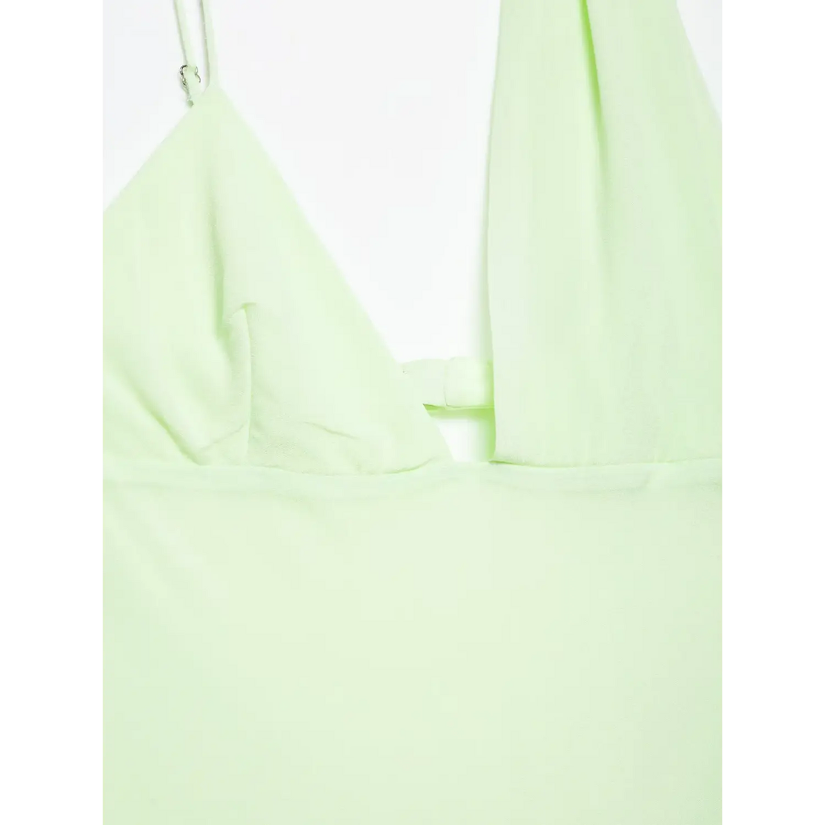 Flat lay shot of pale mint green maxi dress, full garment display