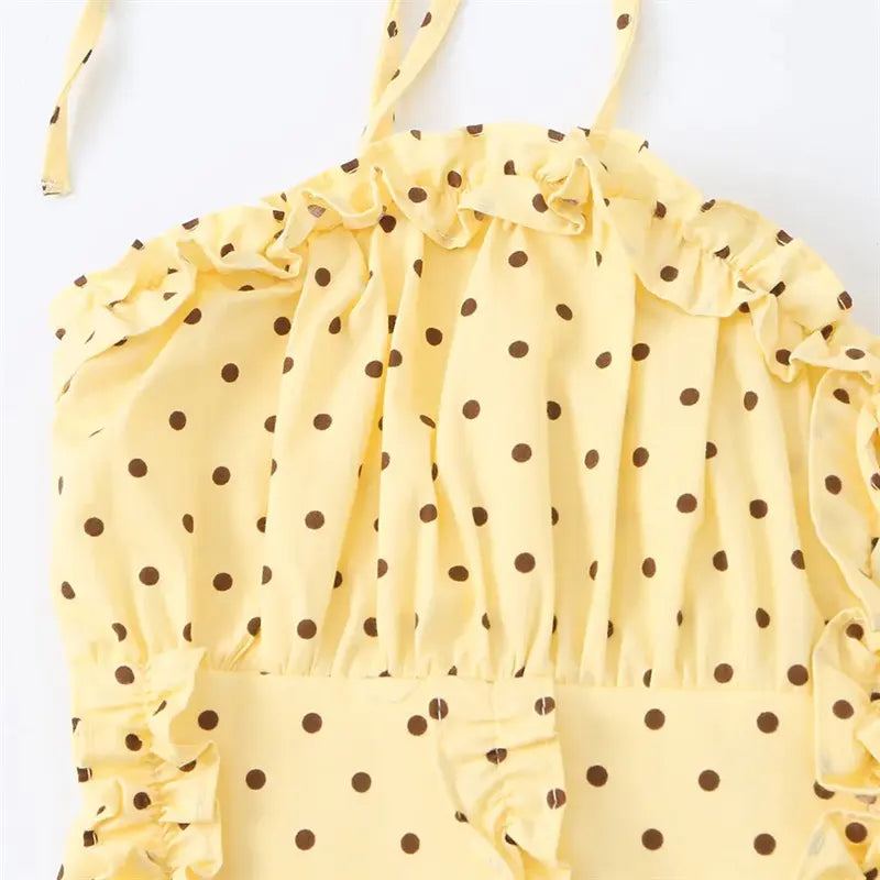 Rear upper back closeup, elastic shirring with ruffle trim, lightweight flowy woven fabric