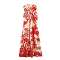 Palm print twist neck bow midi dress, front flat lay