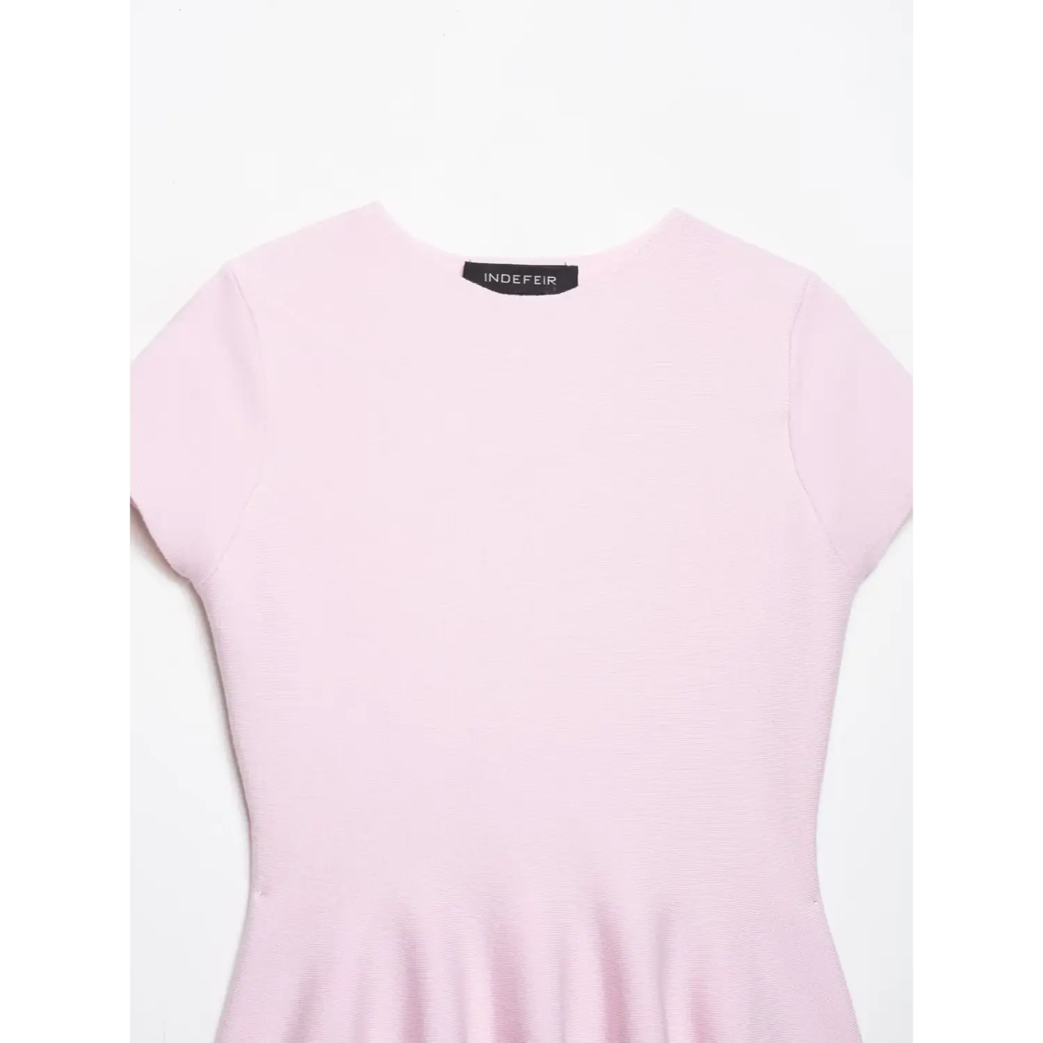 Full front partial view crew neck short sleeve rib knit peplum top