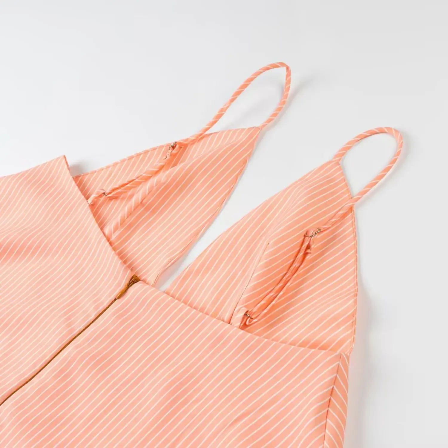 Back zipper and adjustable strap detail peach white stripe cami mini dress