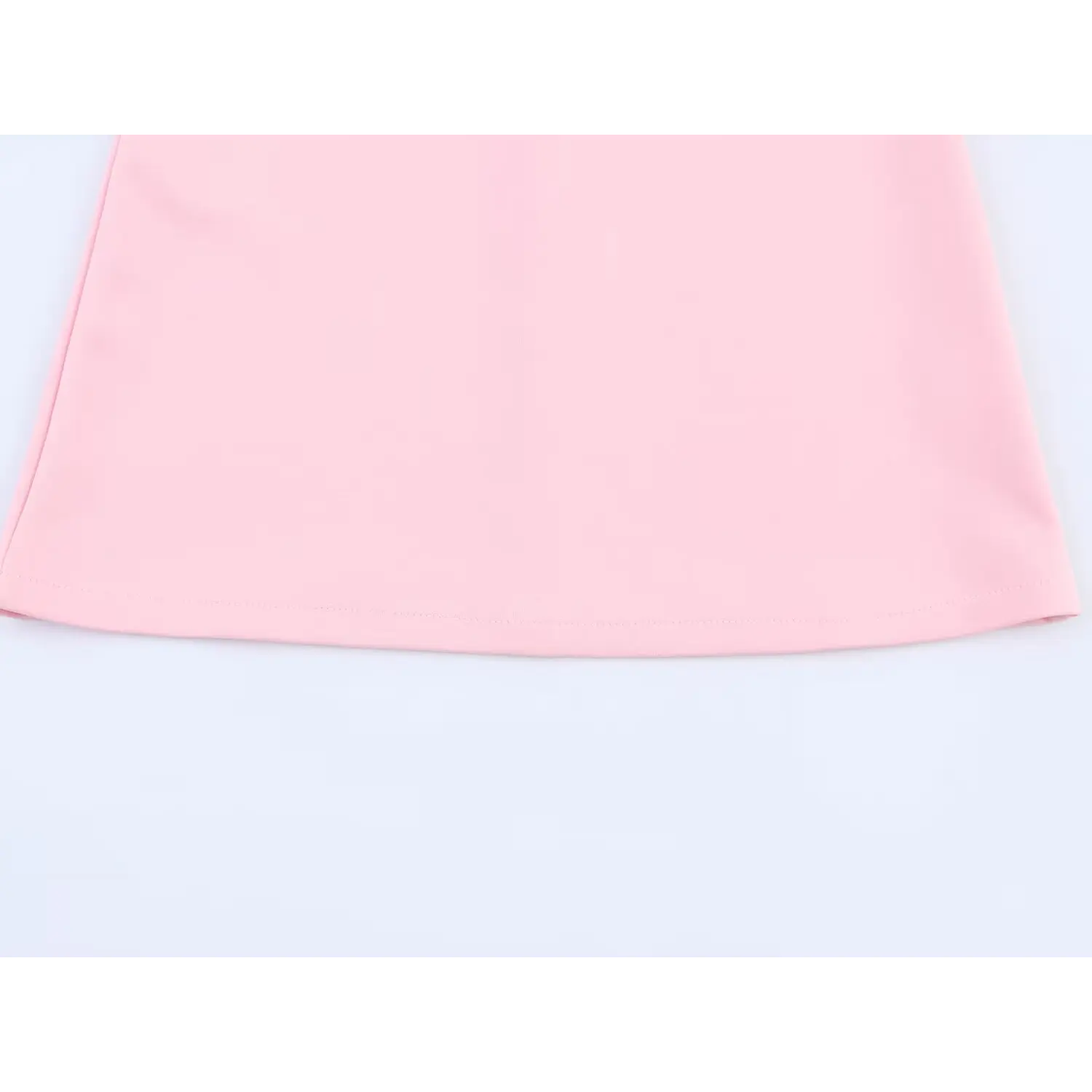 Hem stitching detail of pink sleeveless cutout A-line mini dress skirt