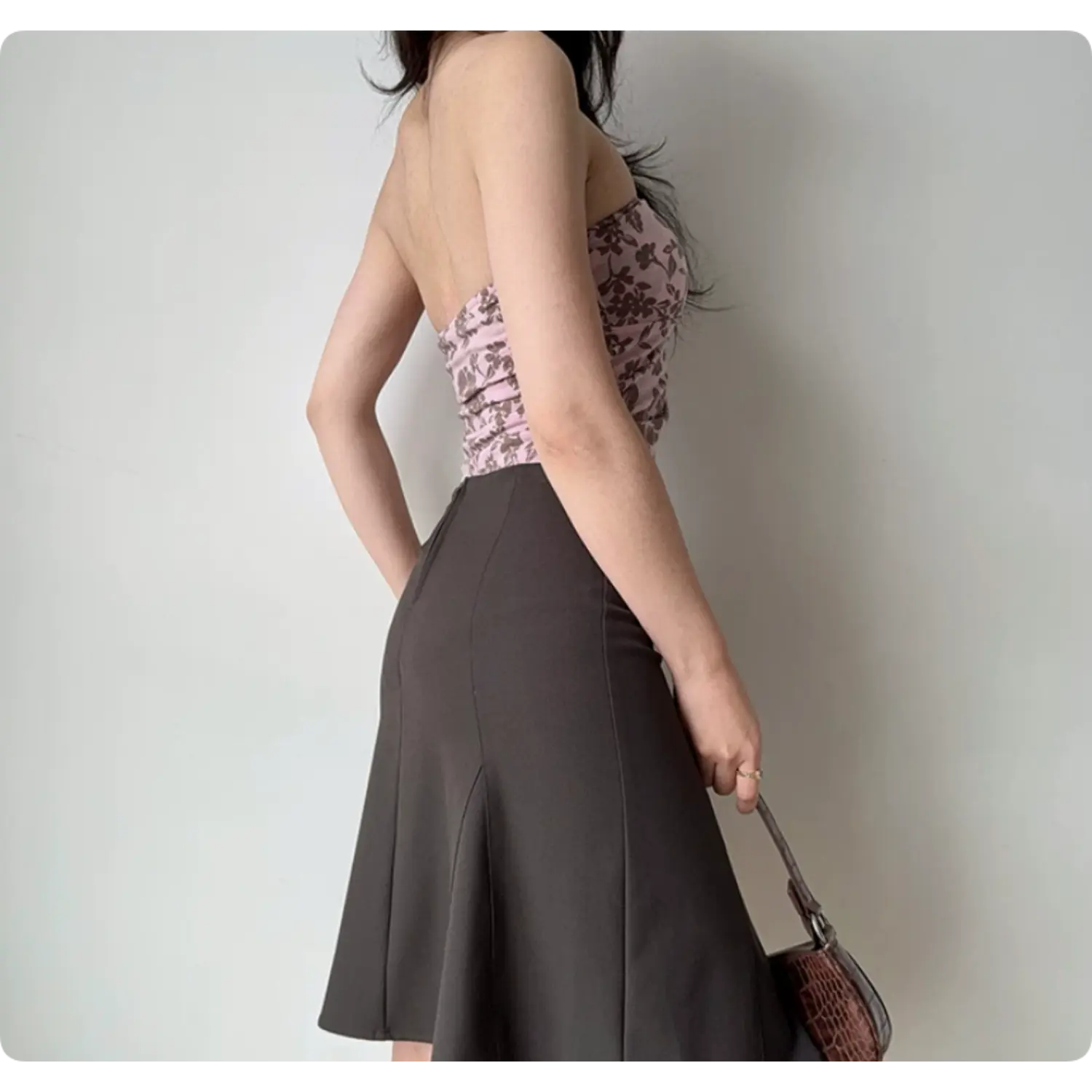 Back shot pink floral strapless cropped tank top, stretch slim waist fitted y2k vintage going out tube top for women
