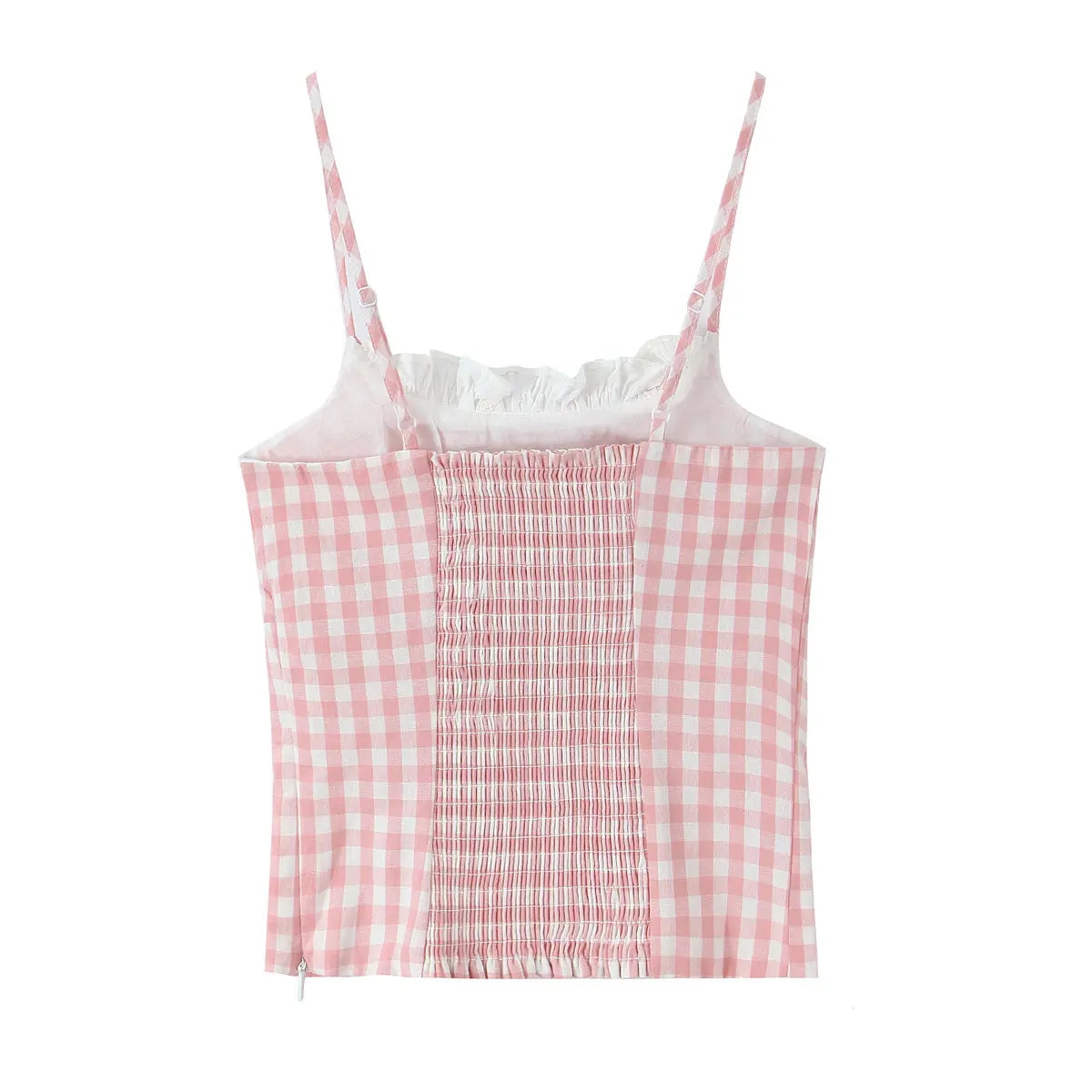 Close-up of the wide, smocked elastic panel on the back, designed for comfort and a tailored fit.