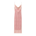 Flat lay full front view pink grid mesh slip midi dress with cowl neck on white background