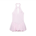 Front view of the dress, showing the deep V-neck and tied halter neckline.