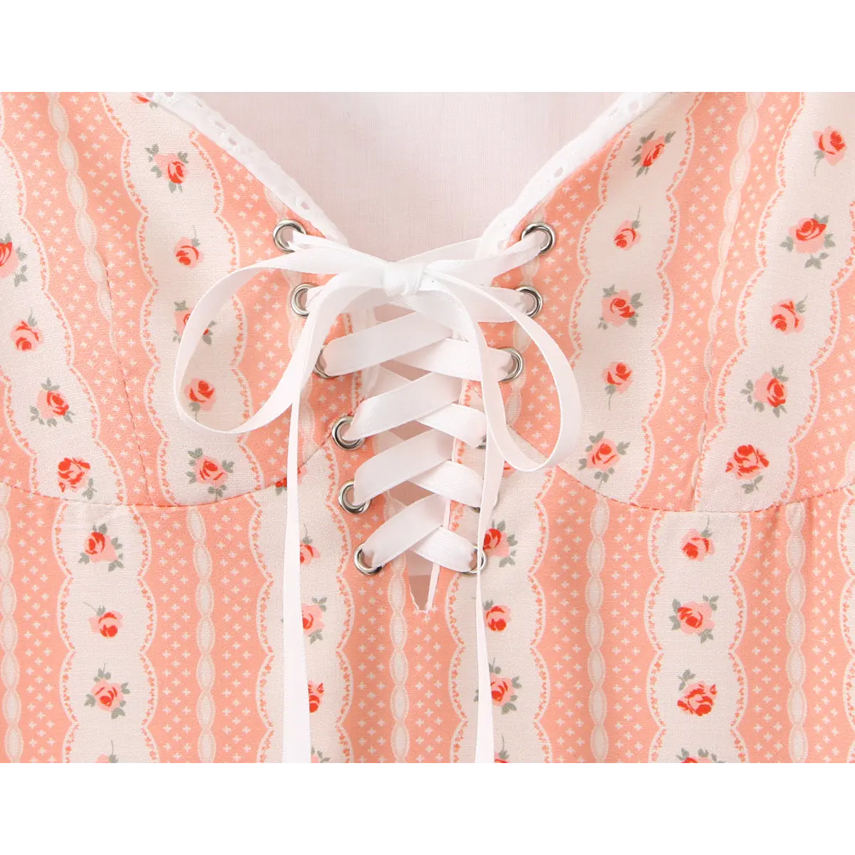 Close-up of the front lace-up closure at the sweetheart bust.