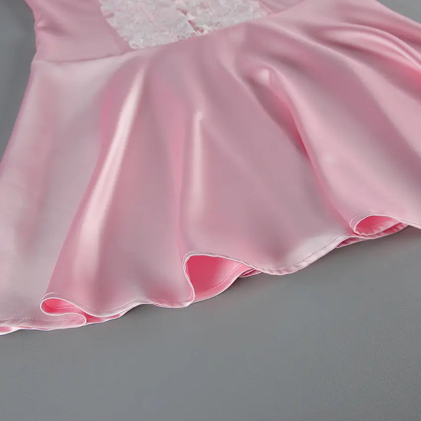 Close-up of flared satin skirt hem
