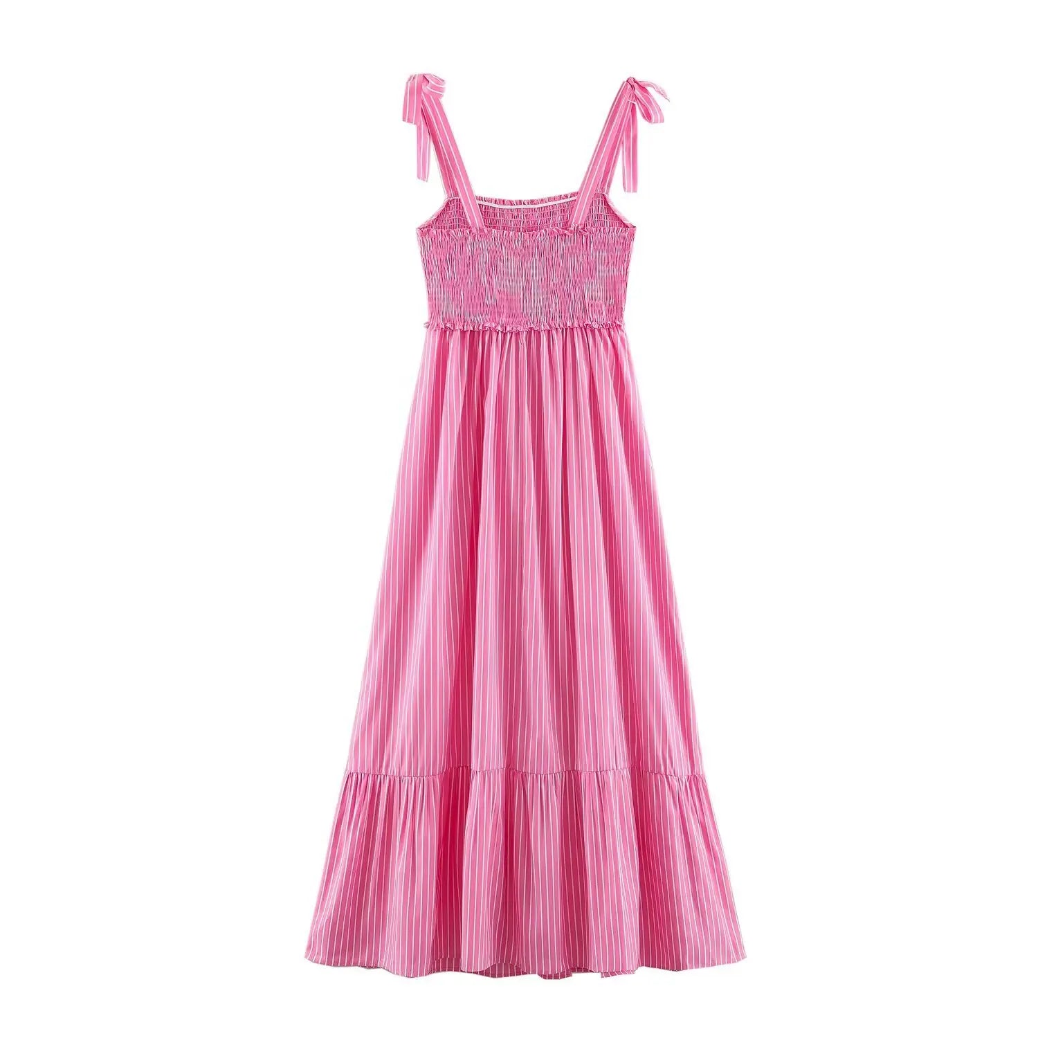 Back flat lay sundress, full elastic smocked rear bodice, tiered flowy skirt