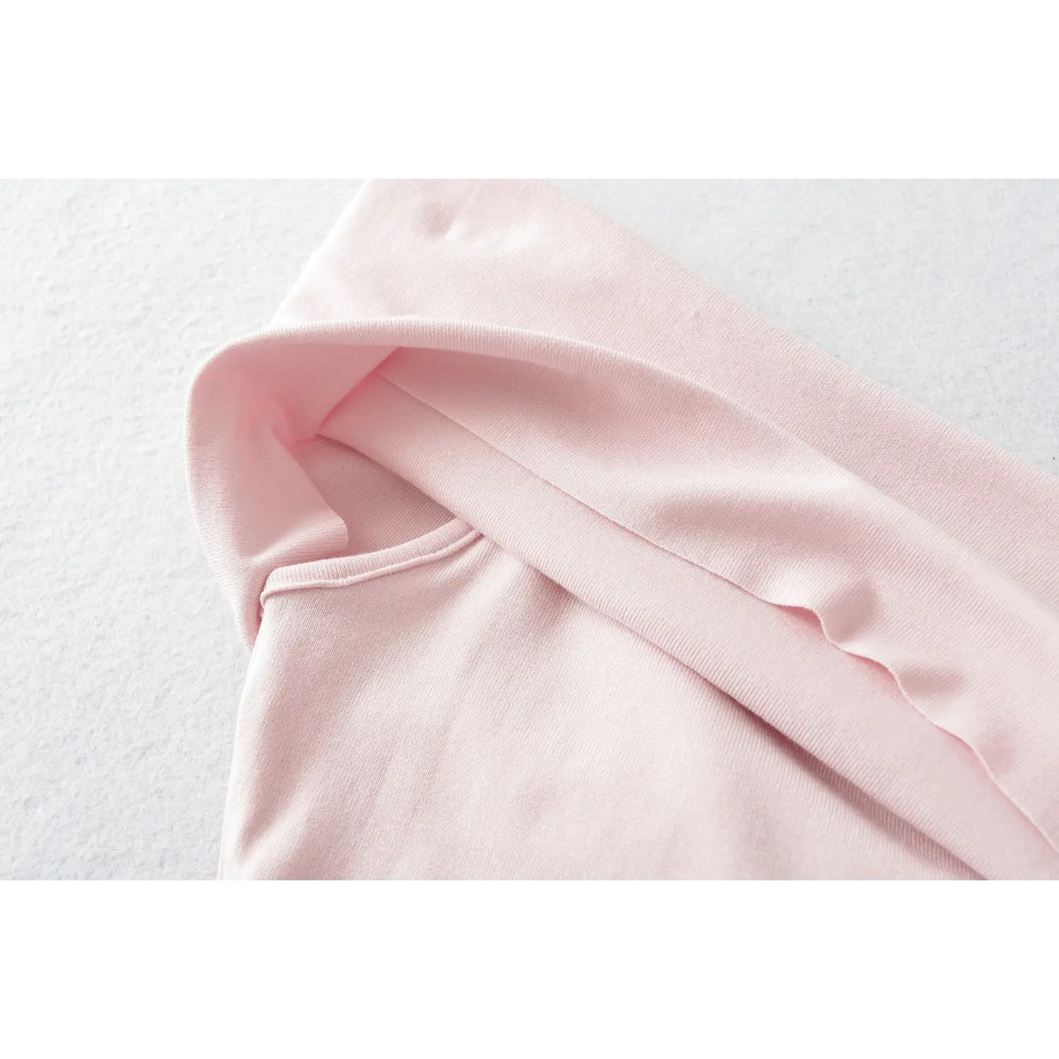 Fold-over wide off shoulder neckline soft knit fabric detail light pink fitted top