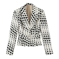 Polka dot belted peplum blazer, front flat lay